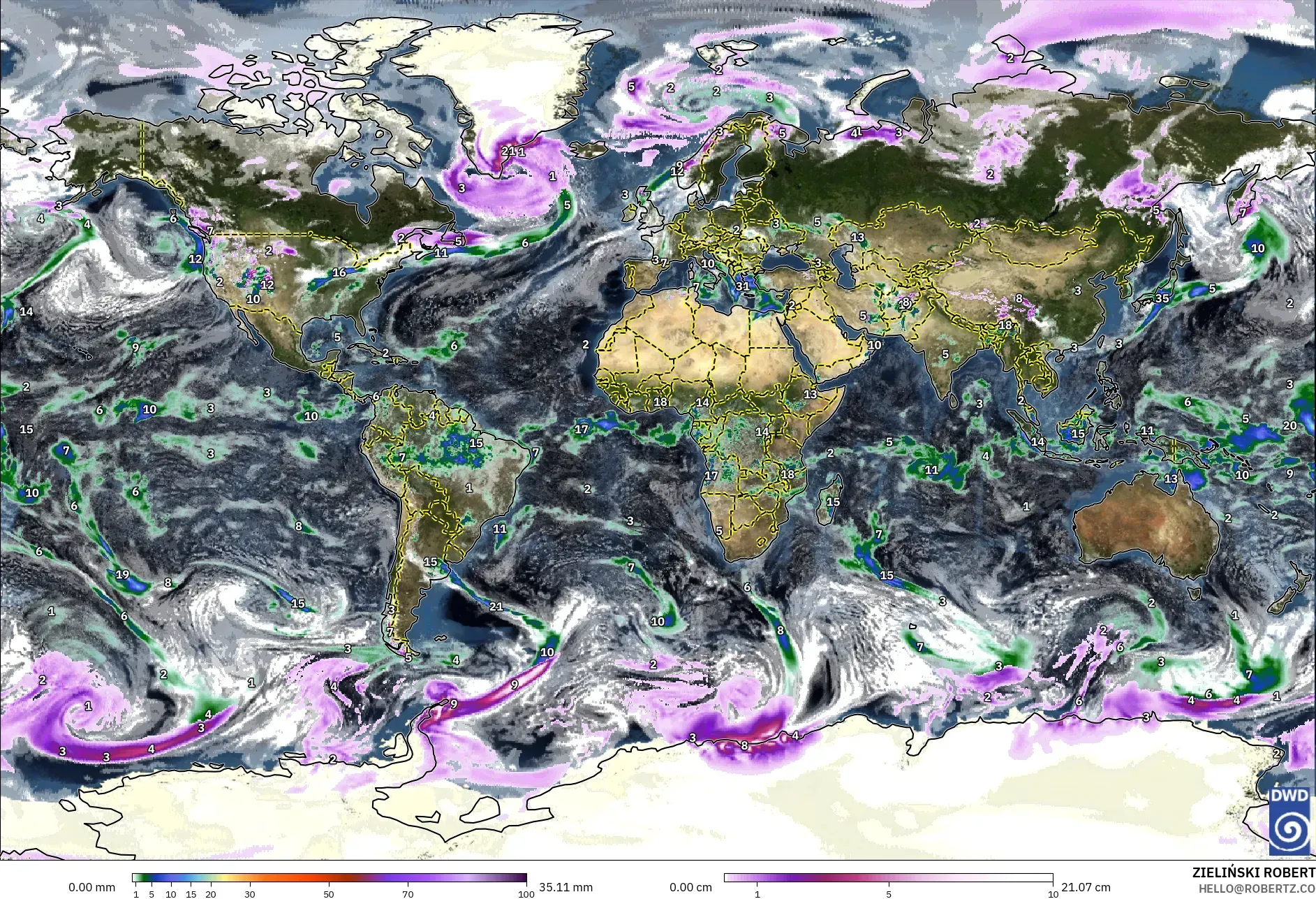 ICON modelo - Mundo, Precipitación, nubes y presión