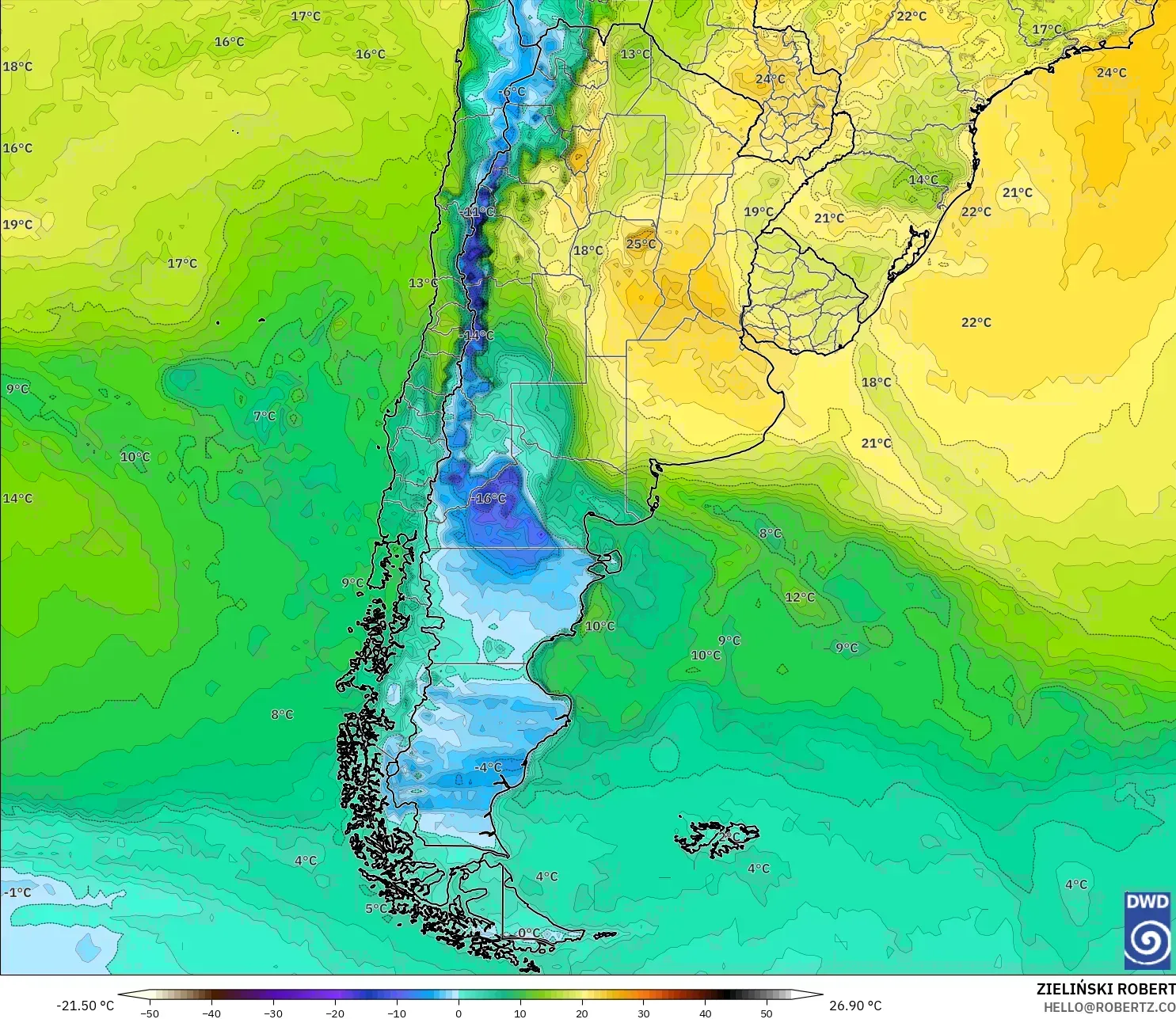 ICON modelo - Argentina, Punto de rocío a 2 m