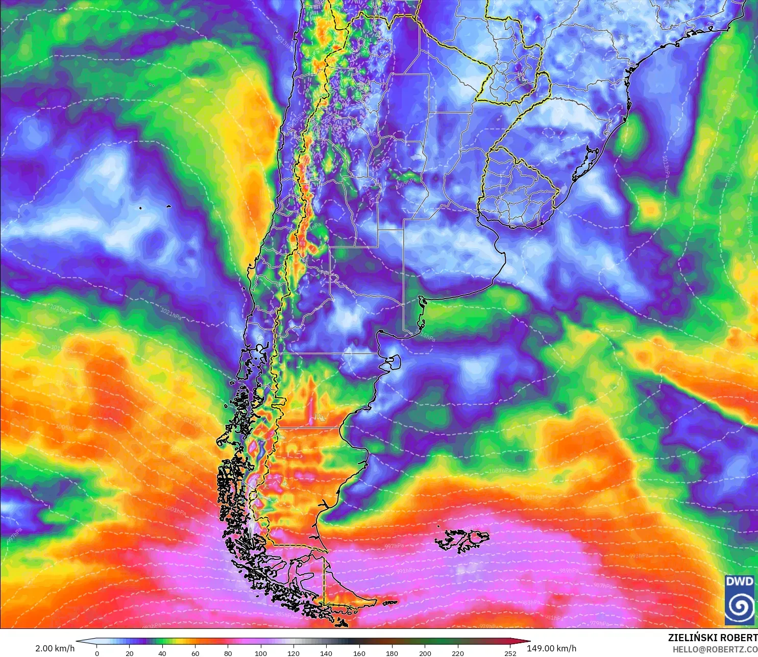 ICON modelo - Argentina, Ráfagas de Viento Máximas