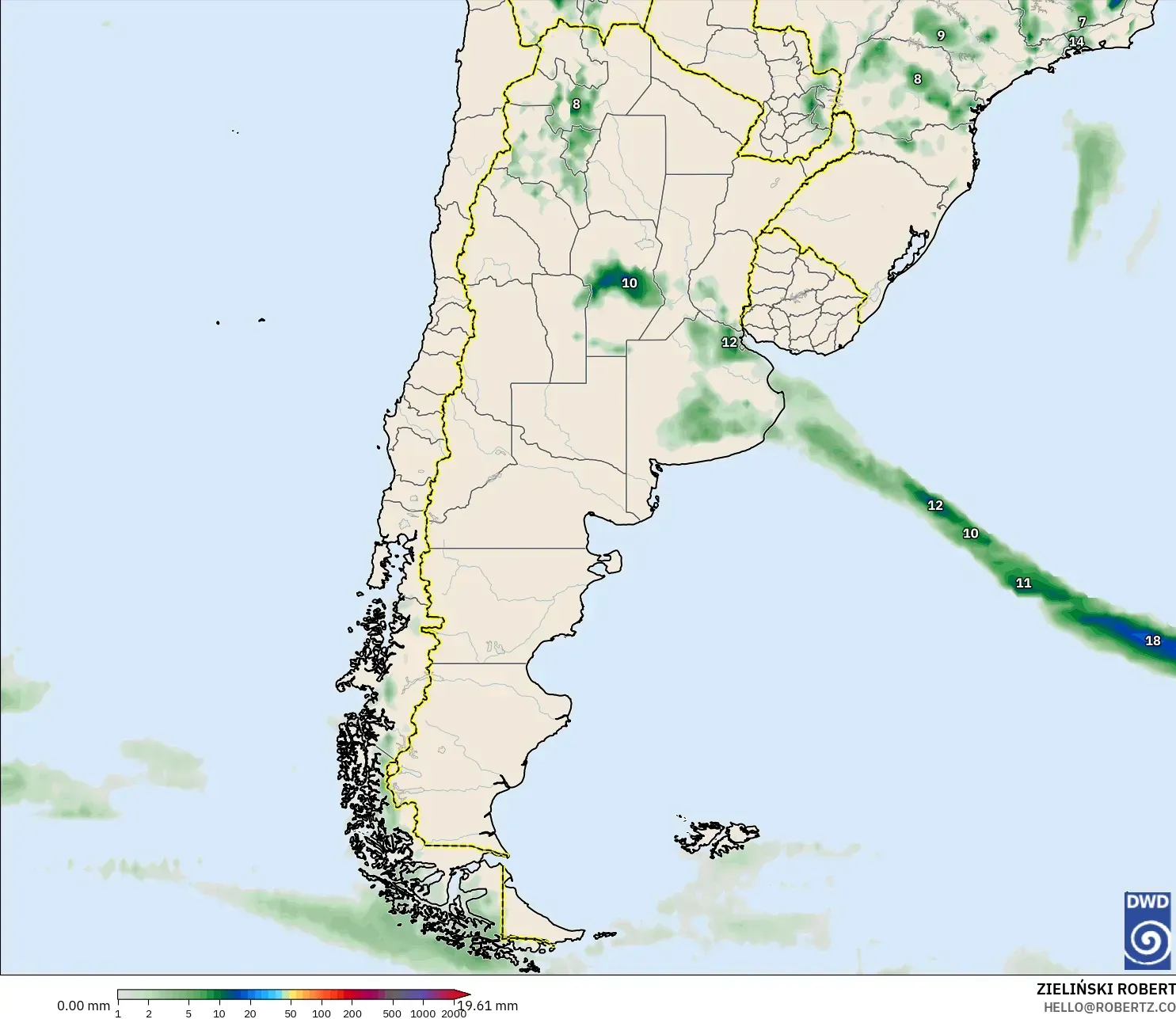 ICON modelo - Argentina, Acumulación de precipitación