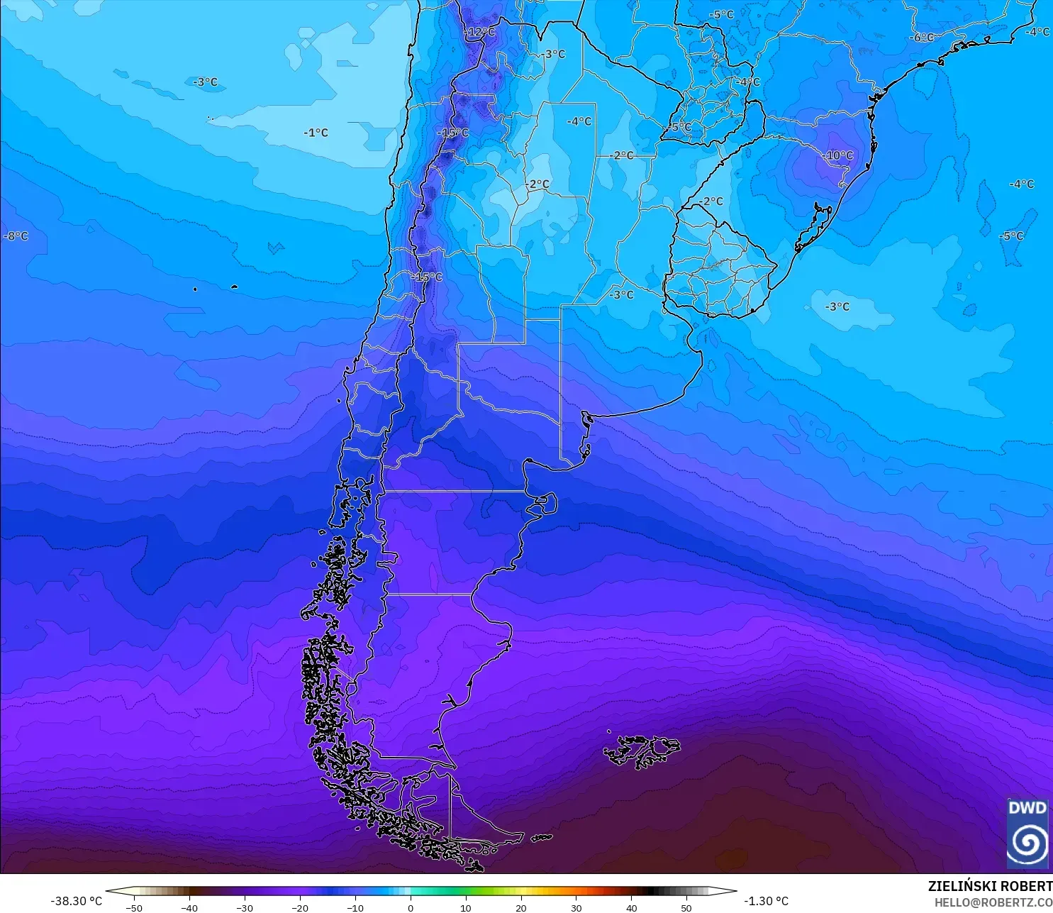 ICON modelo - Argentina, Temperatura a 500 hPa