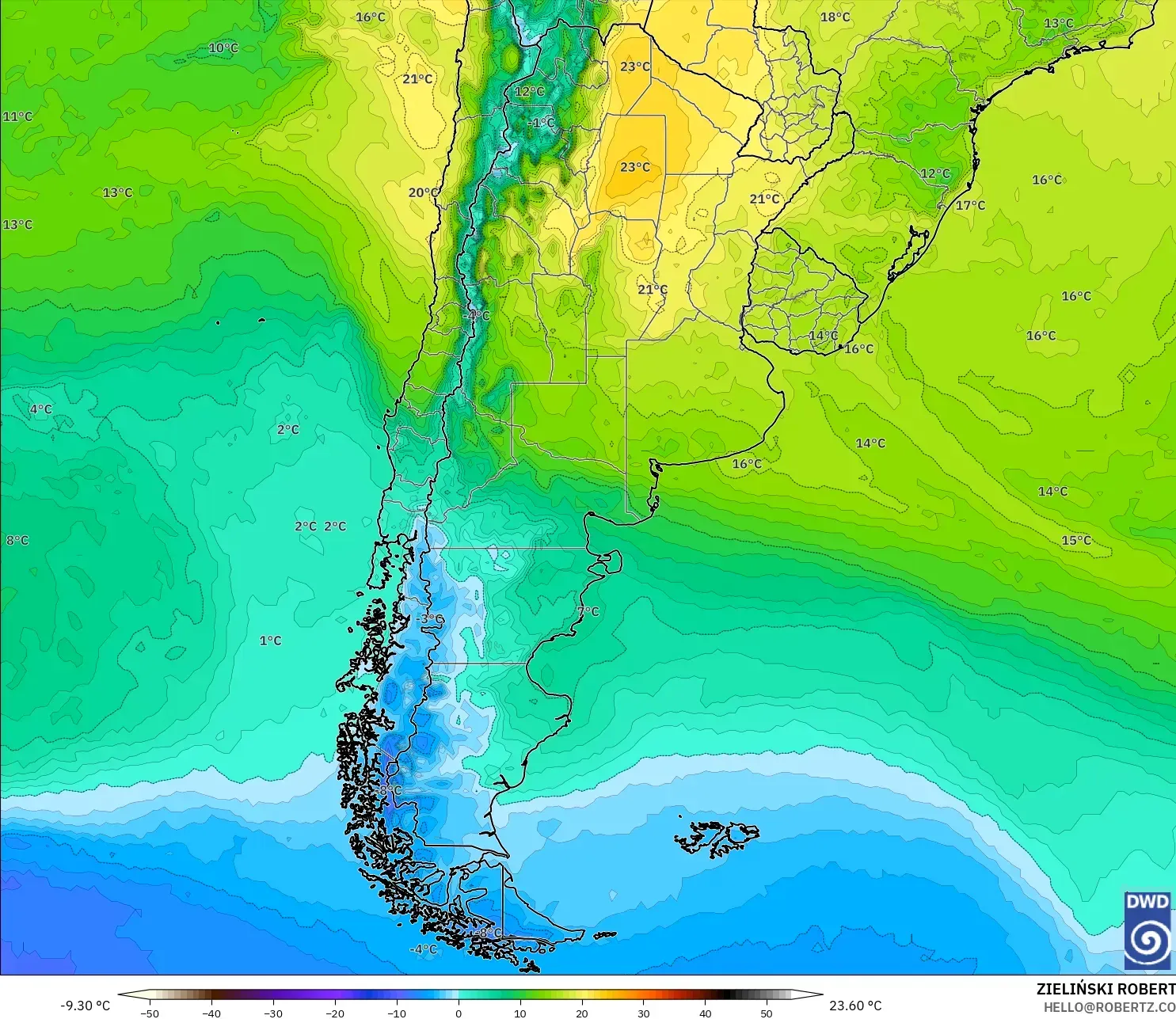 ICON modelo - Argentina, Temperatura a 850 hPa