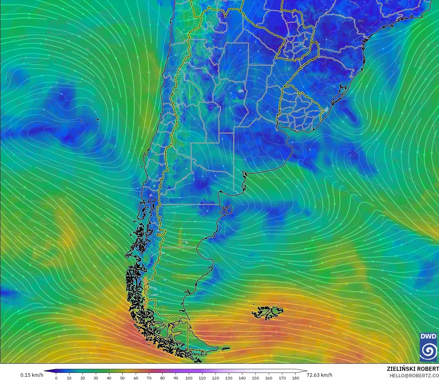 ICON modelo - Argentina, Viento a 10 m