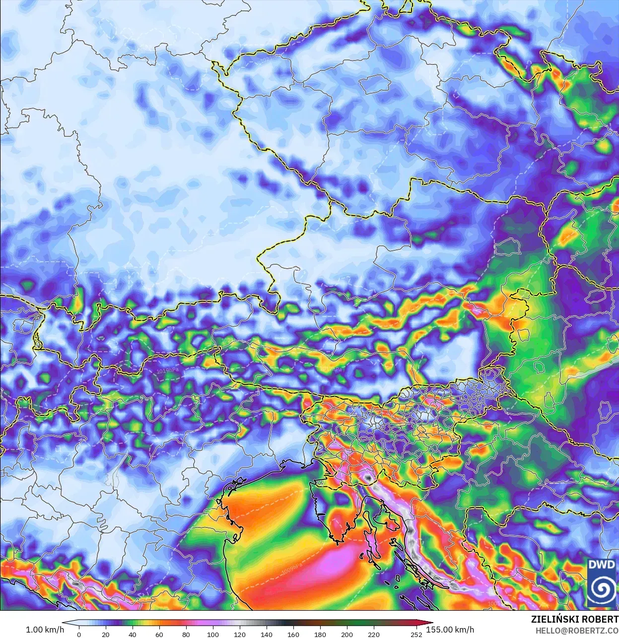 ICON modelo - Austria, Ráfagas de Viento Máximas