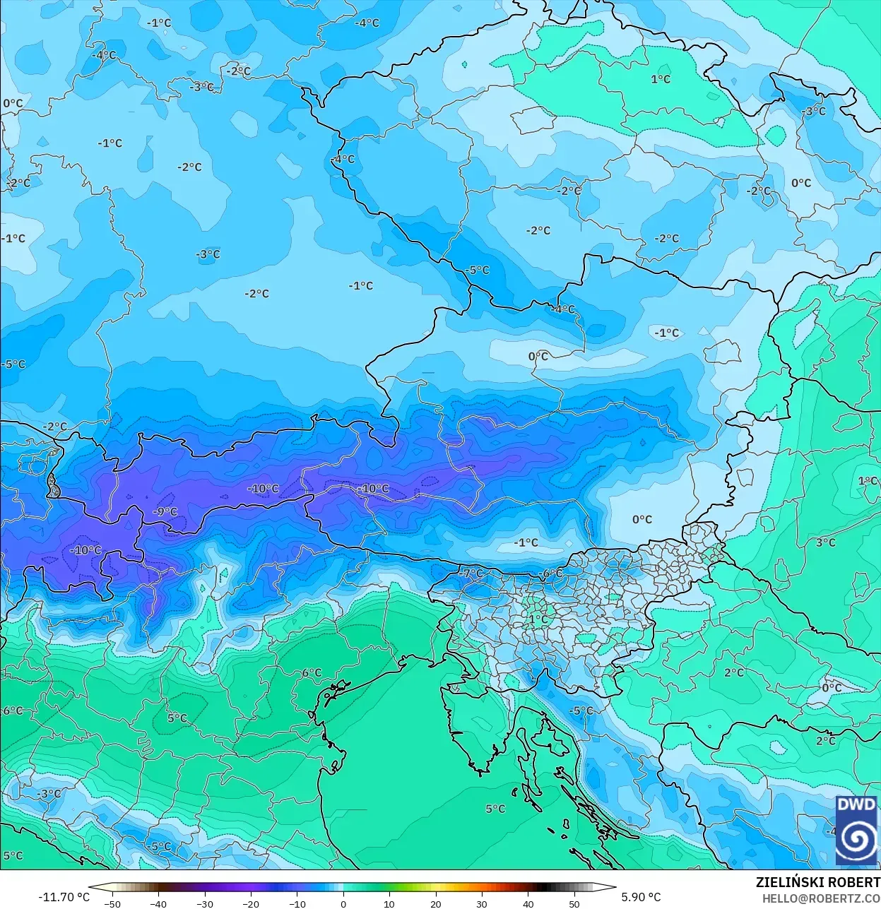 ICON modelo - Austria, Temperatura a 850 hPa