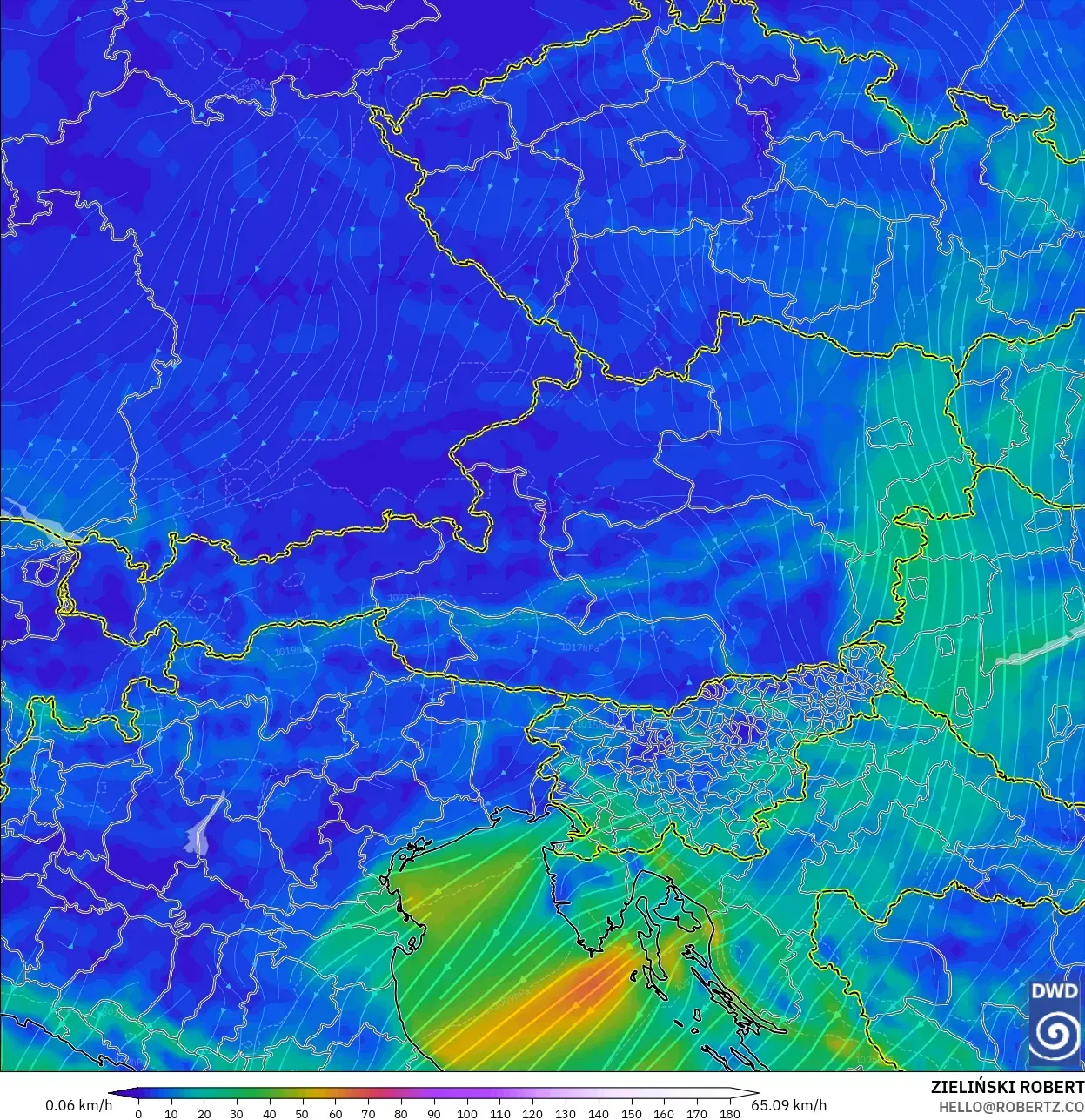 ICON modelo - Austria, Viento a 10 m