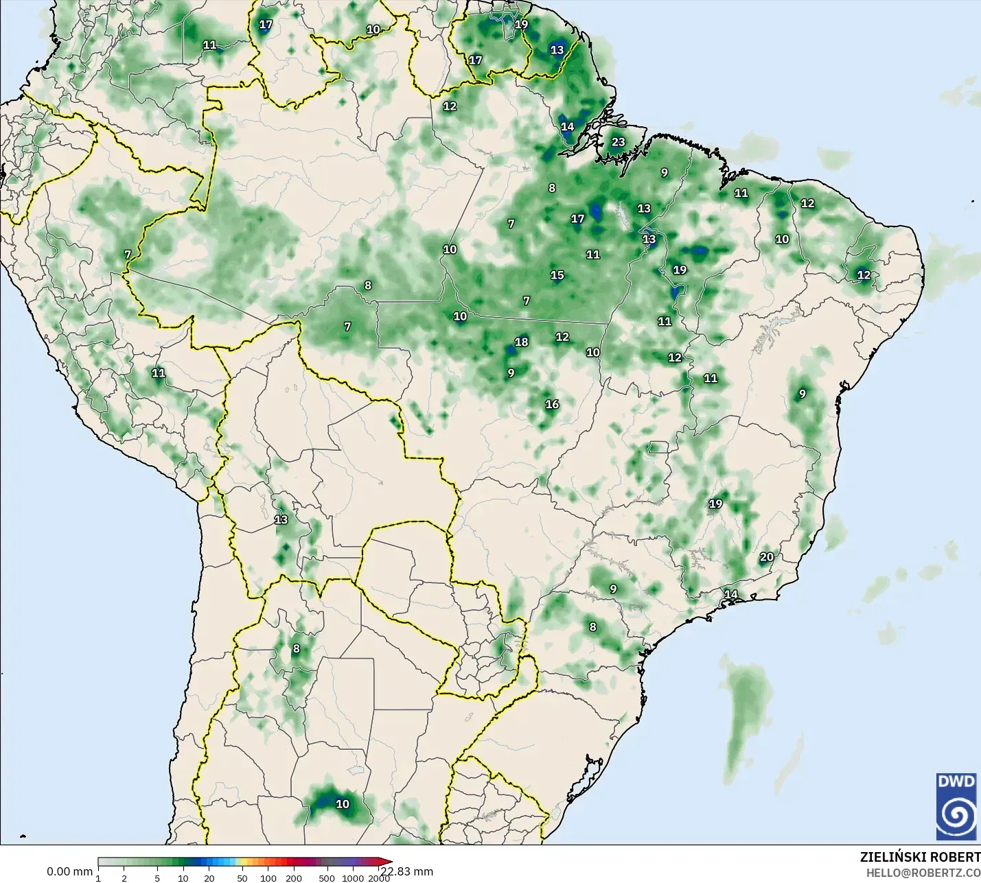 ICON modelo - Brasil, Acumulación de precipitación