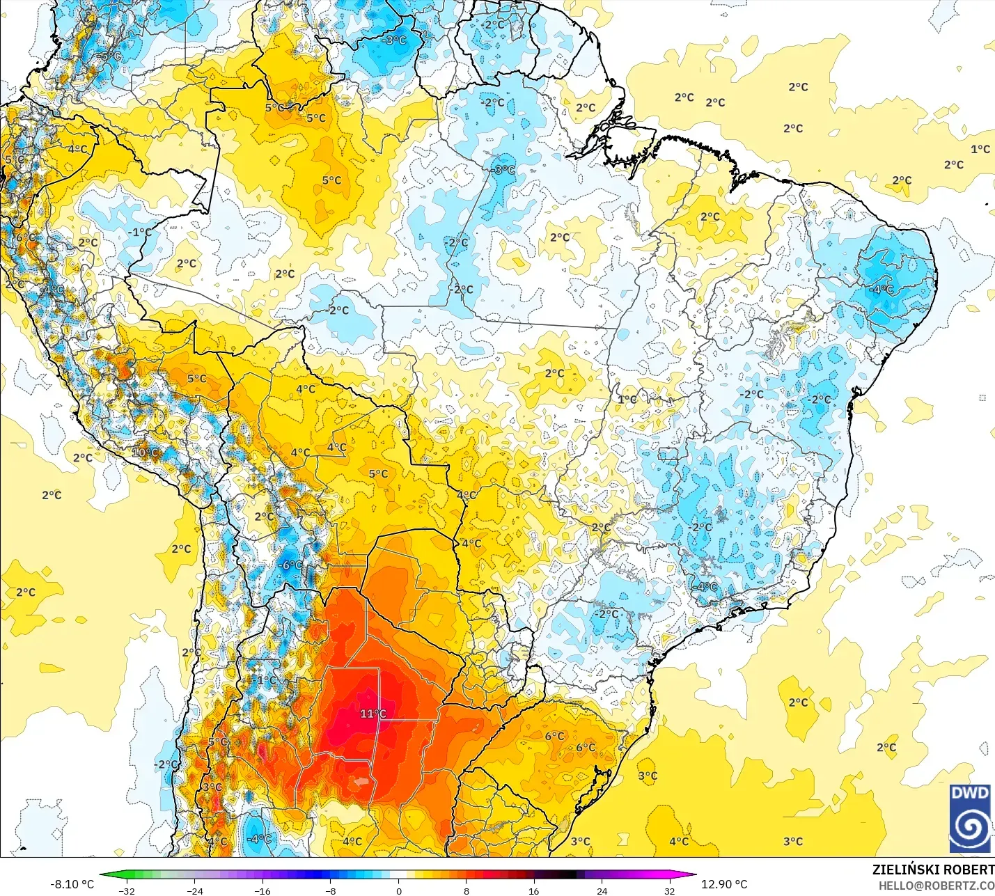 ICON modelo - Brasil, Anomalía de temperatura a 2 m