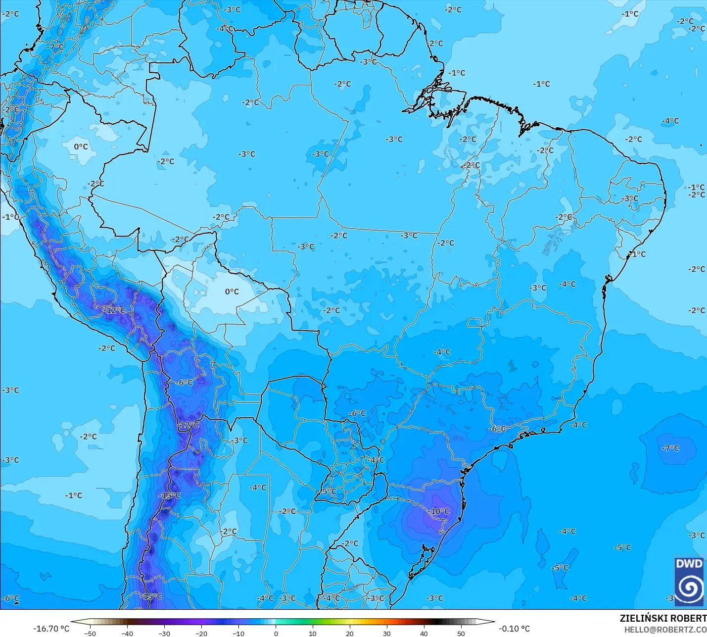 ICON modelo - Brasil, Temperatura a 500 hPa