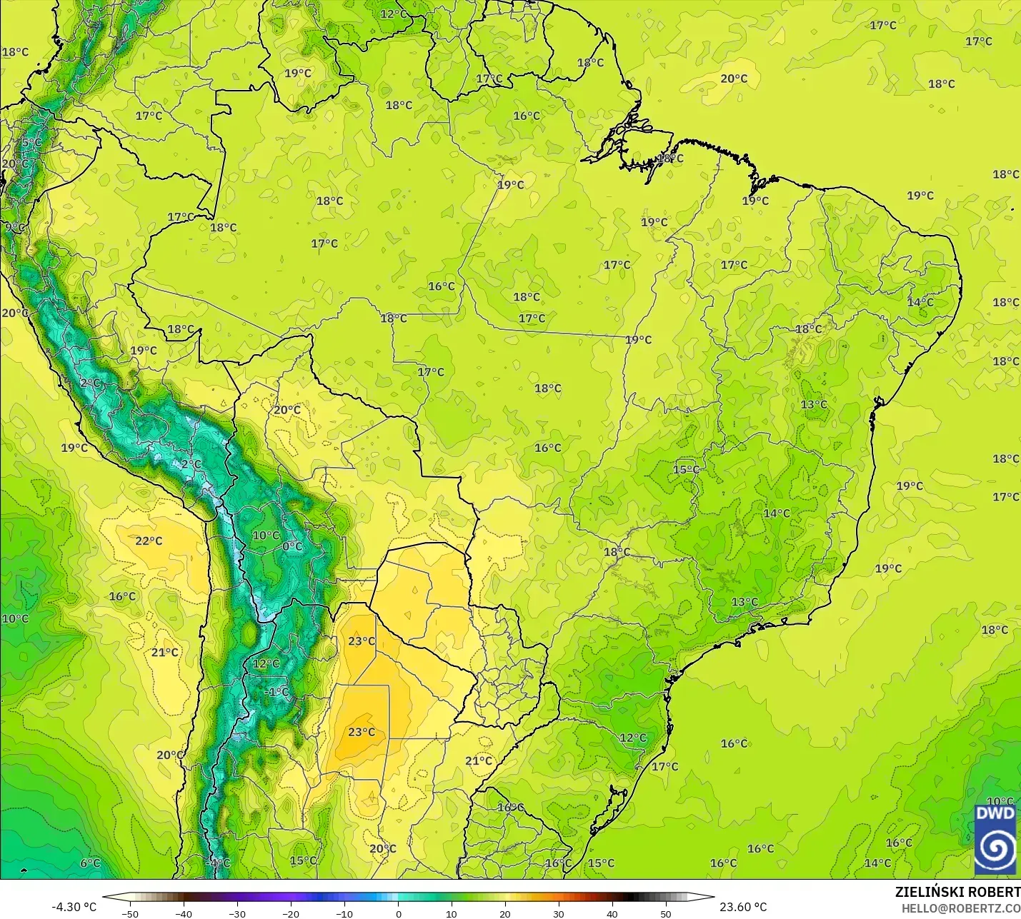 ICON modelo - Brasil, Temperatura a 850 hPa