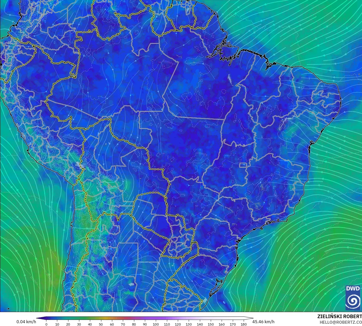 ICON modelo - Brasil, Viento a 10 m