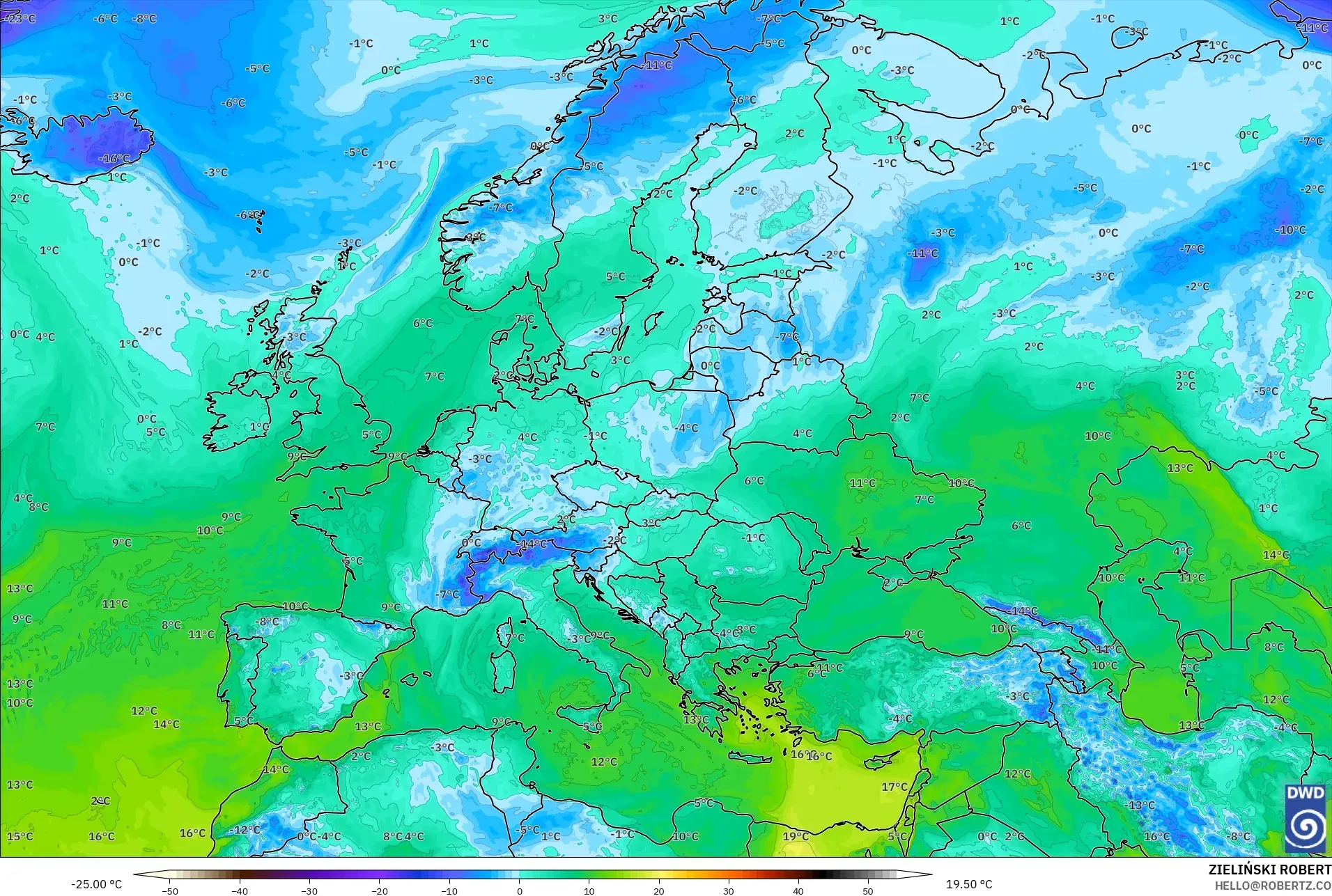 ICON modelo - Europa, Punto de rocío a 2 m