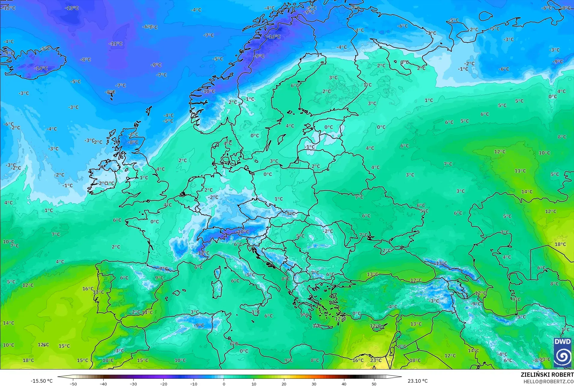 ICON modelo - Europa, Temperatura a 850 hPa