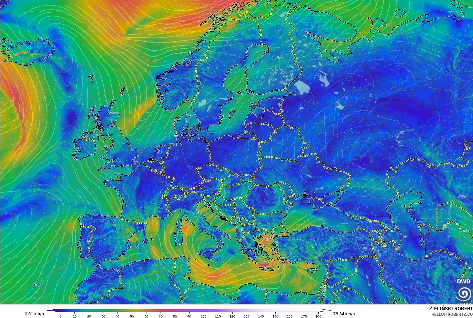 ICON modelo - Europa, Viento a 10 m