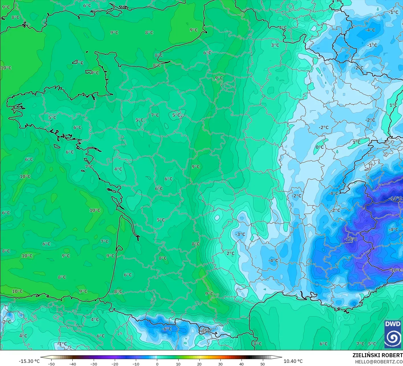 ICON modelo - Francia, Punto de rocío a 2 m
