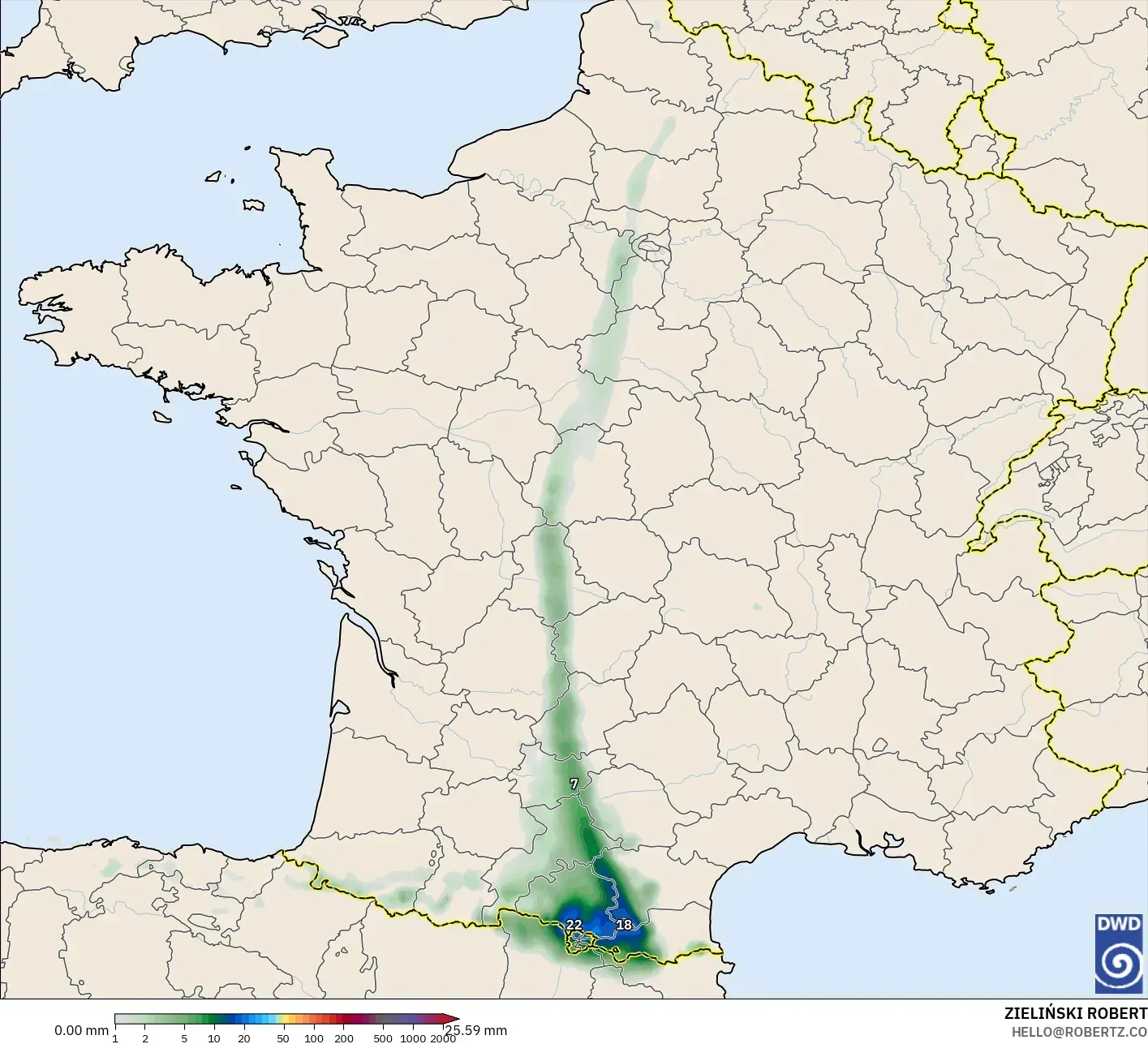 ICON modelo - Francia, Acumulación de precipitación