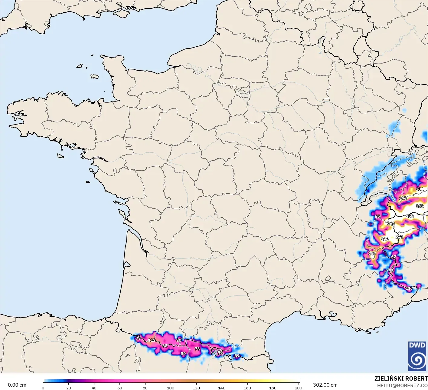 ICON modelo - Francia, Profundidad de nieve