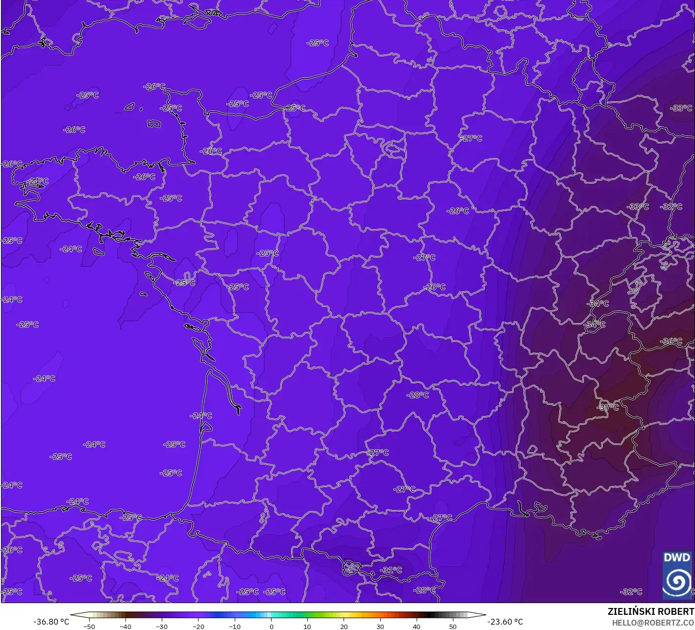 ICON modelo - Francia, Temperatura a 500 hPa