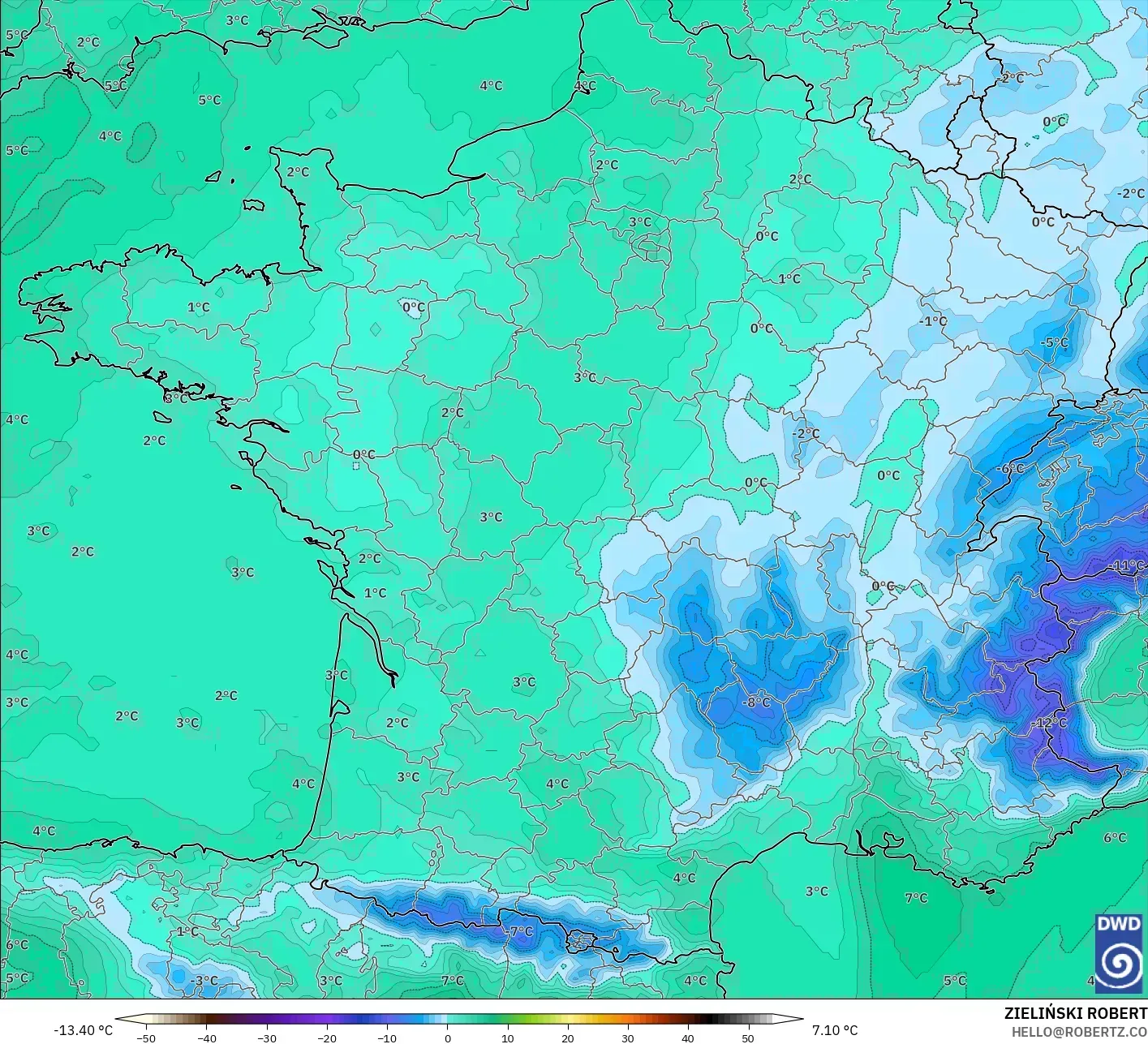 ICON modelo - Francia, Temperatura a 850 hPa