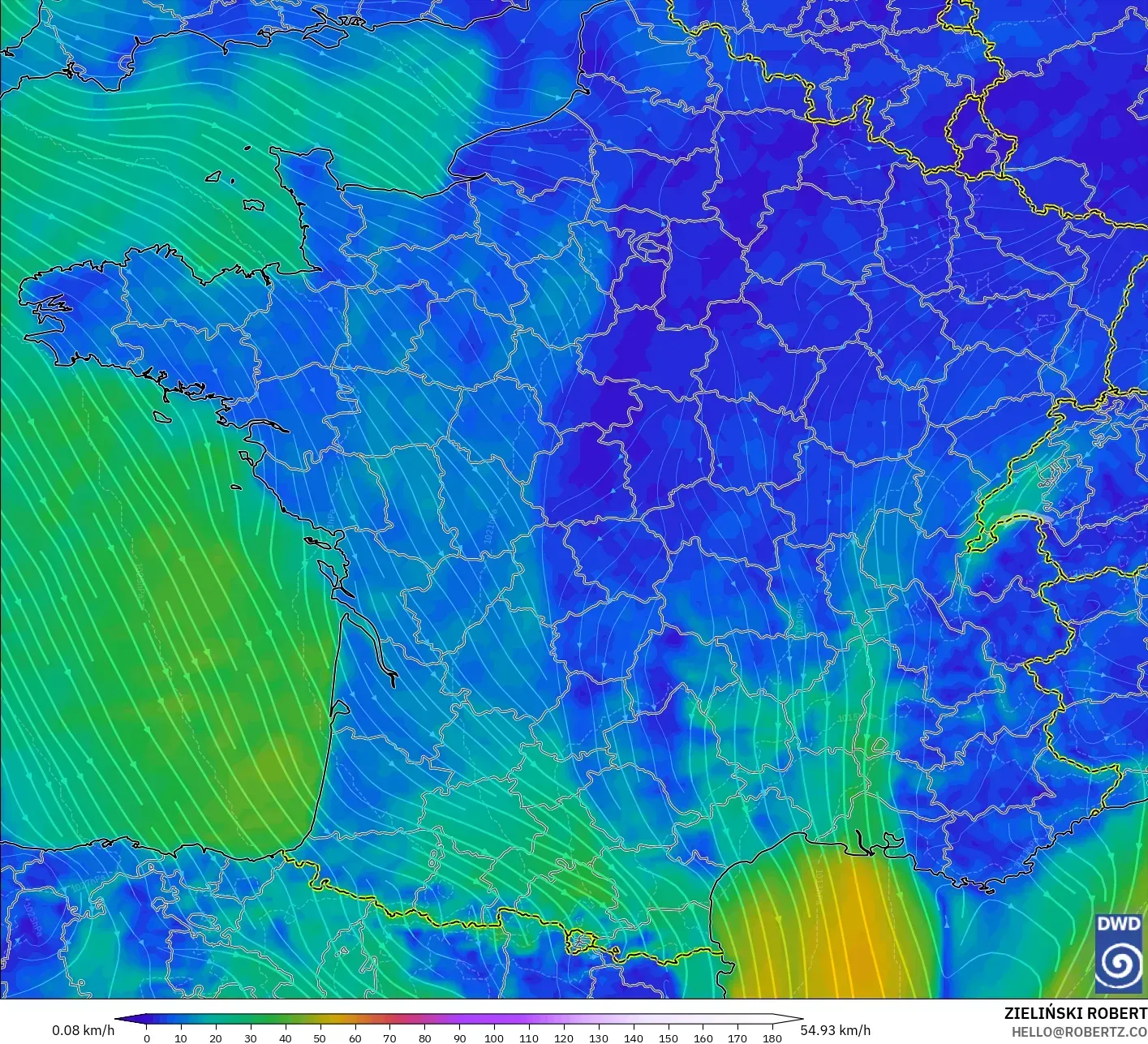 ICON modelo - Francia, Viento a 10 m