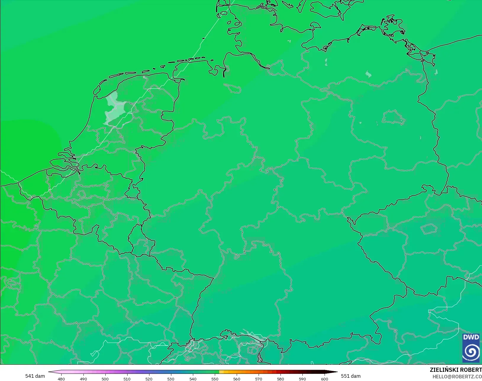 ICON modelo - Alemania, Altura geopotencial a 500 hPa