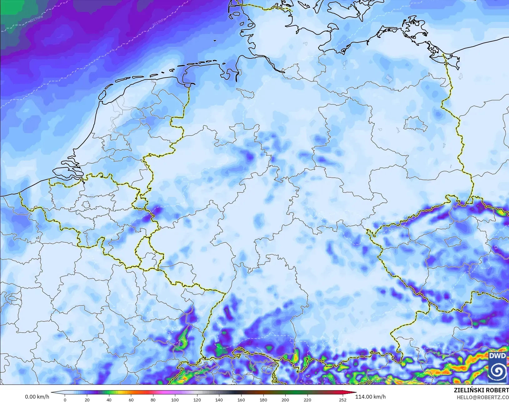 ICON modelo - Alemania, Ráfagas de viento