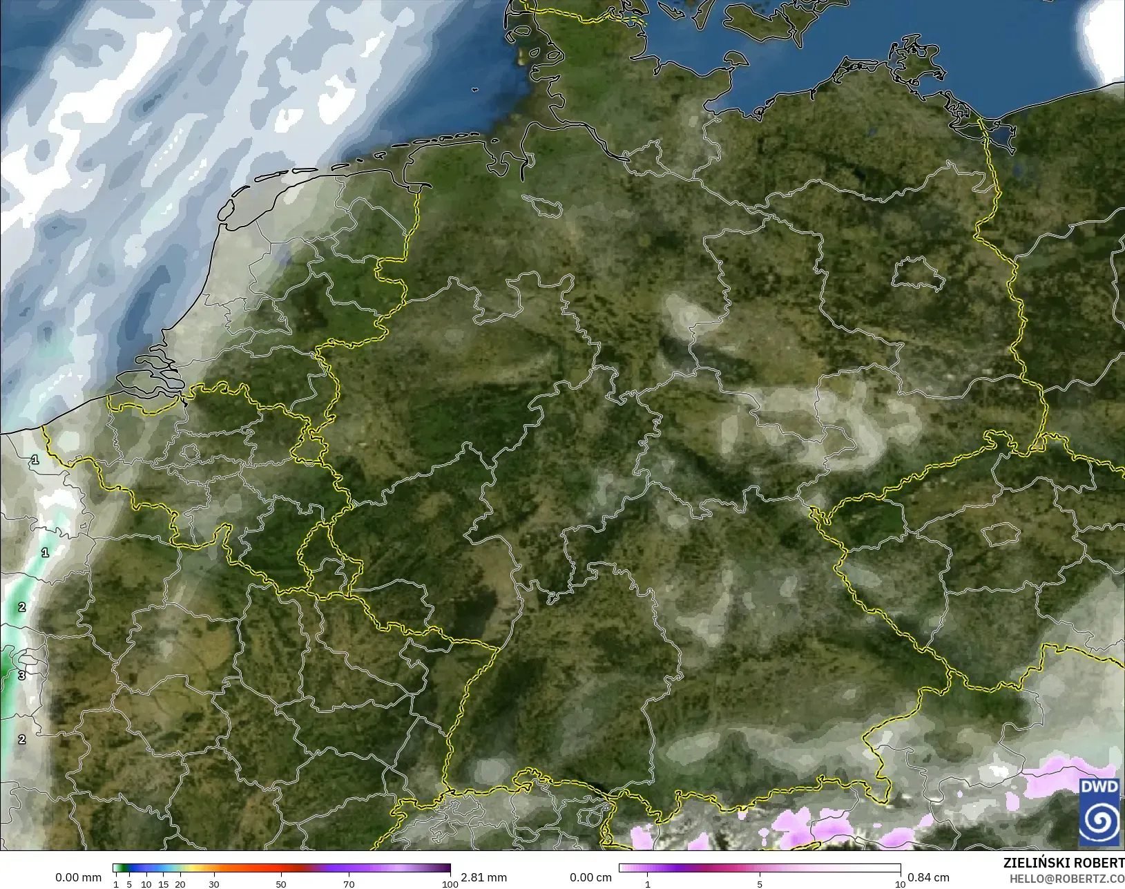ICON modelo - Alemania, Precipitación, nubes y presión