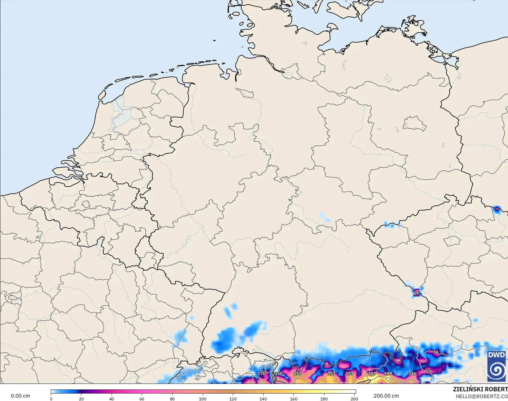 ICON modelo - Alemania, Profundidad de nieve