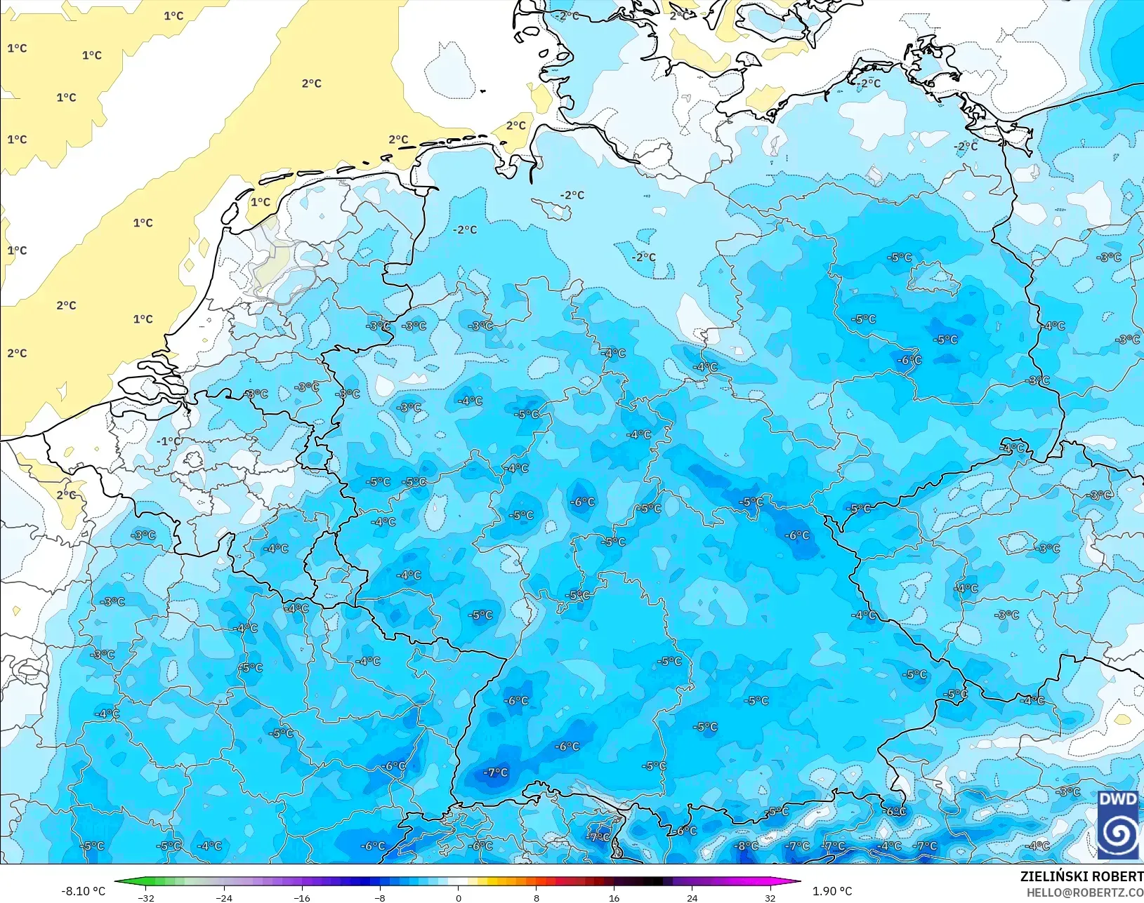 ICON modelo - Alemania, Anomalía de temperatura a 2 m