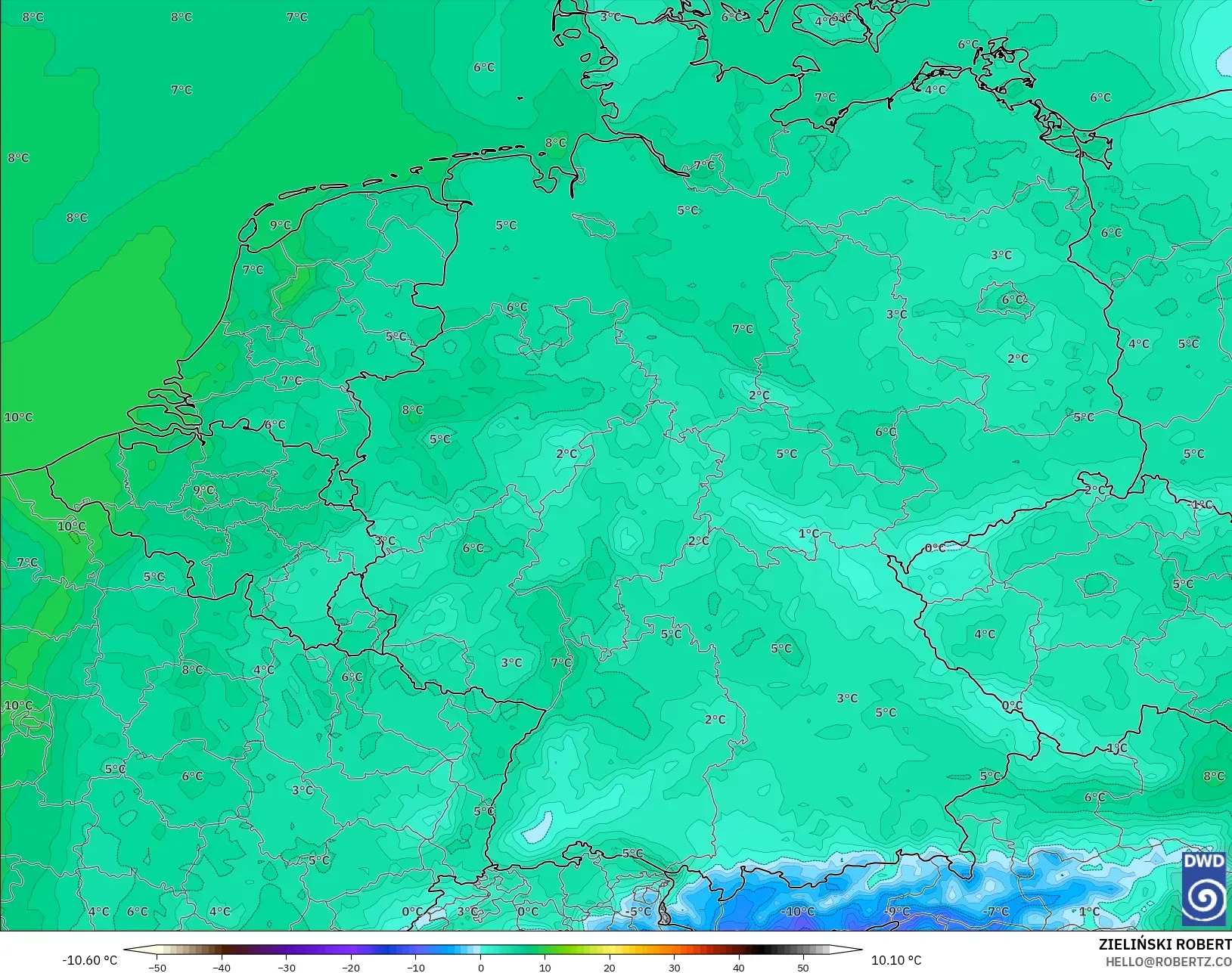 ICON modelo - Alemania, Temperatura a 2 m