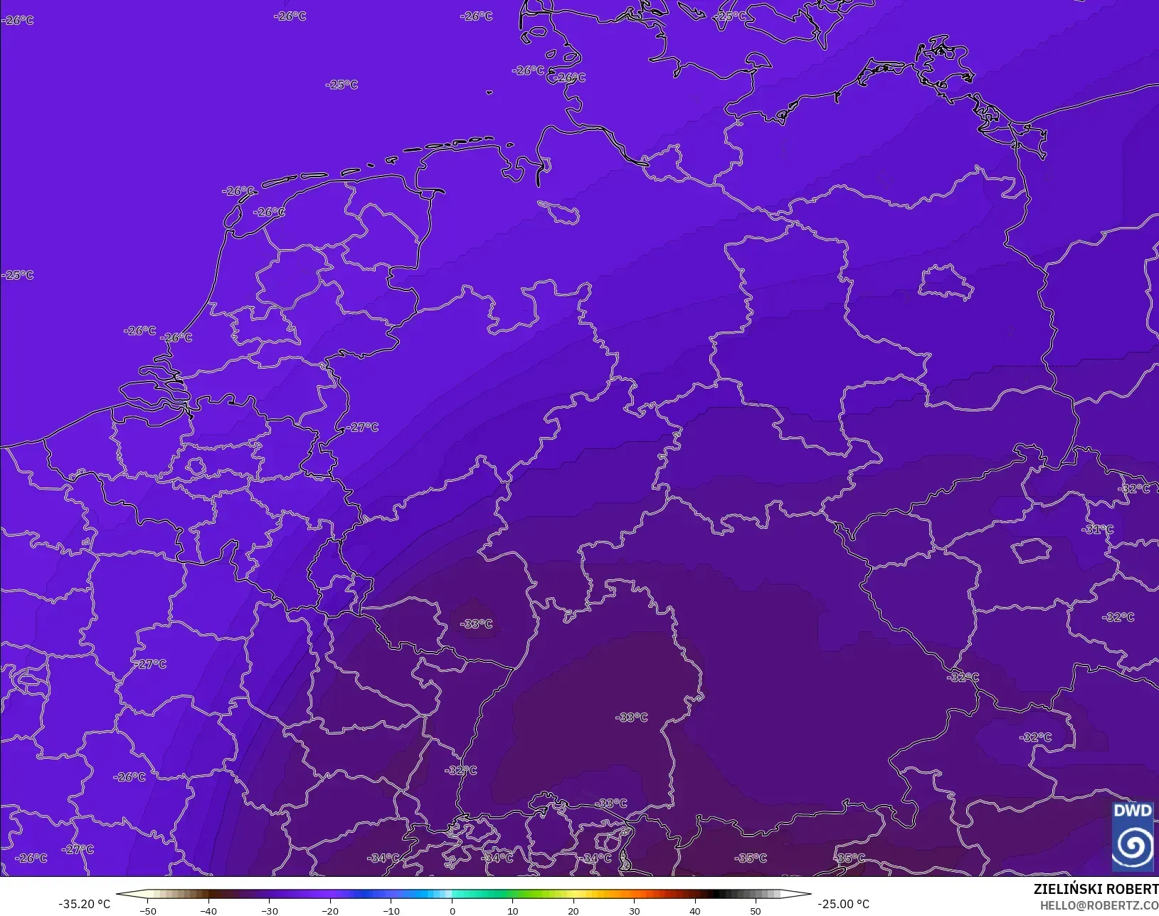 ICON modelo - Alemania, Temperatura a 500 hPa