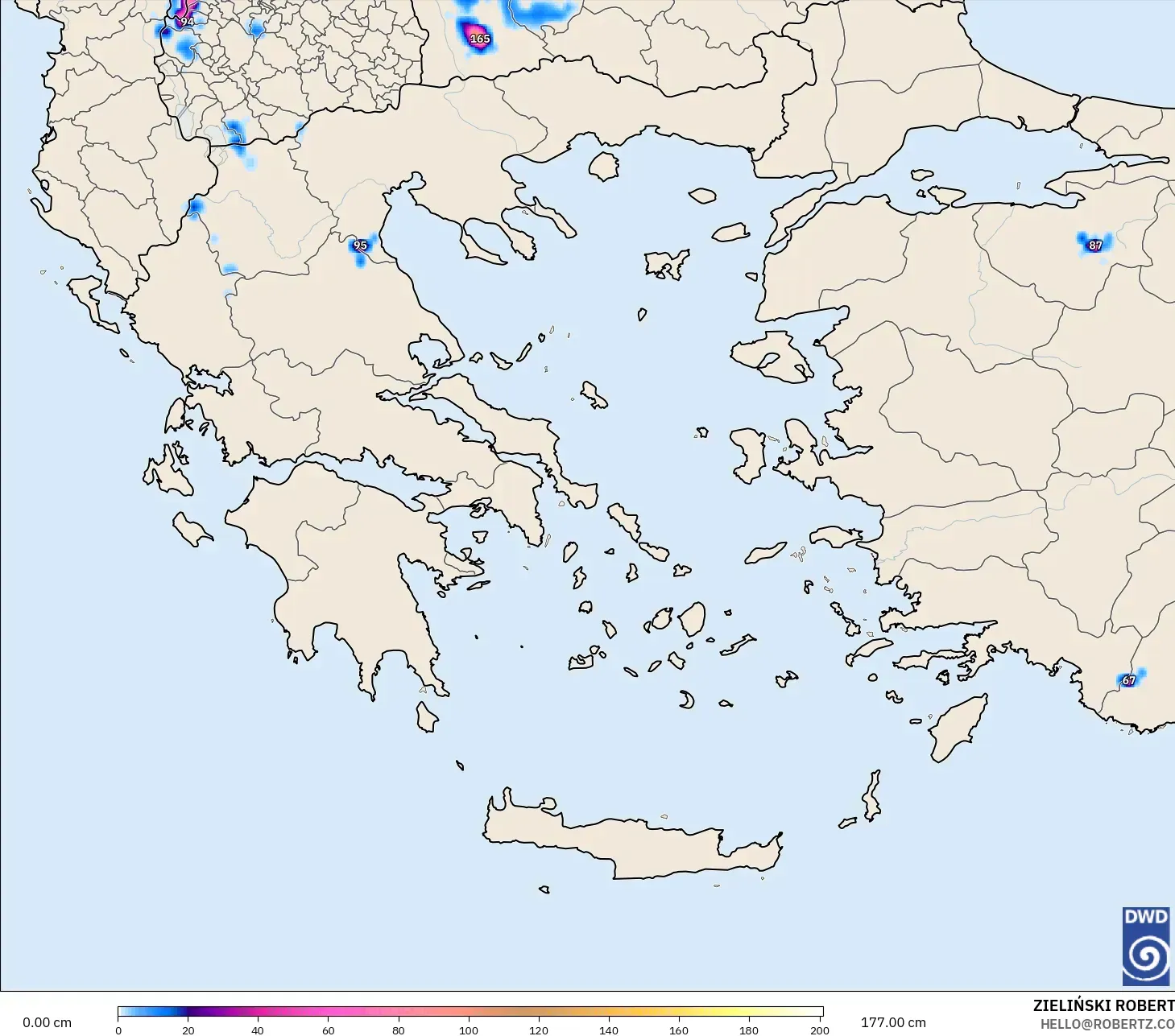 ICON modelo - Grecia, Profundidad de nieve