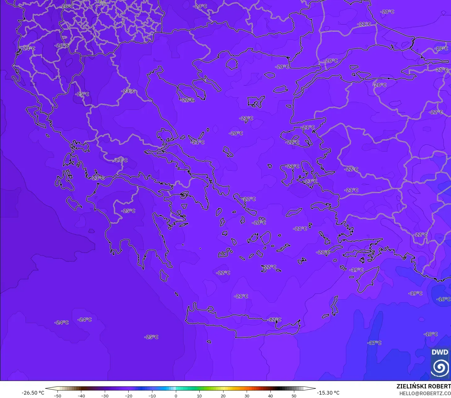 ICON modelo - Grecia, Temperatura a 500 hPa