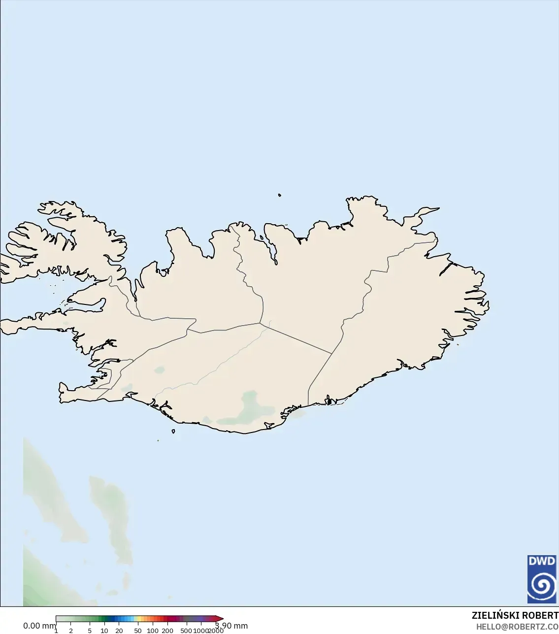 ICON modelo - Islandia, Acumulación de precipitación