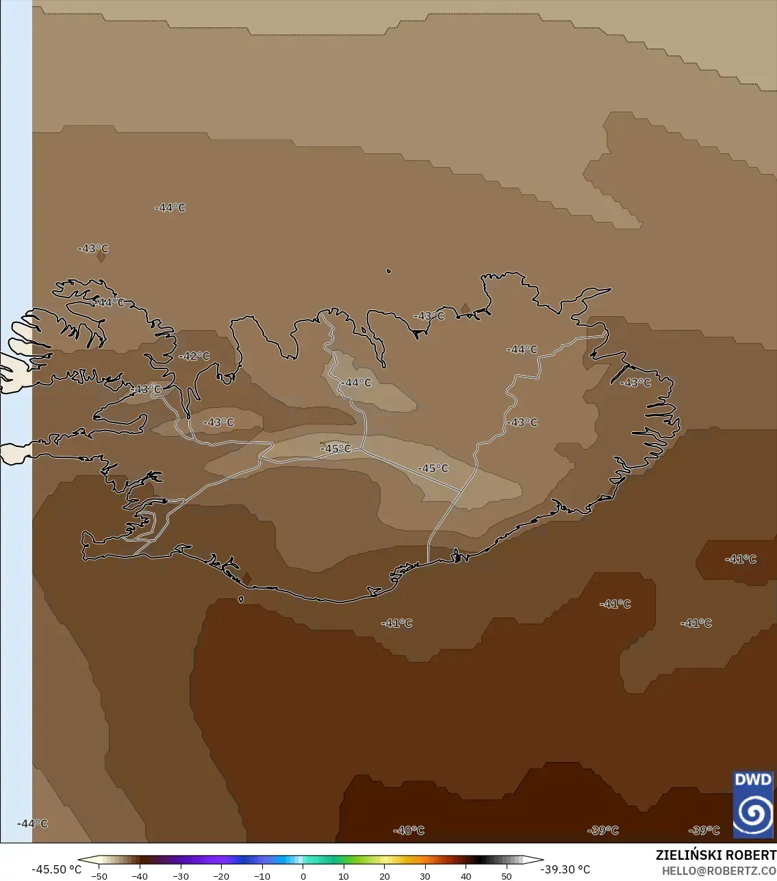 ICON modelo - Islandia, Temperatura a 500 hPa
