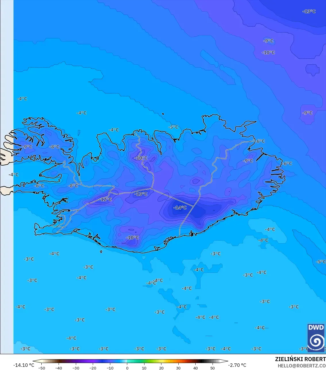 ICON modelo - Islandia, Temperatura a 850 hPa