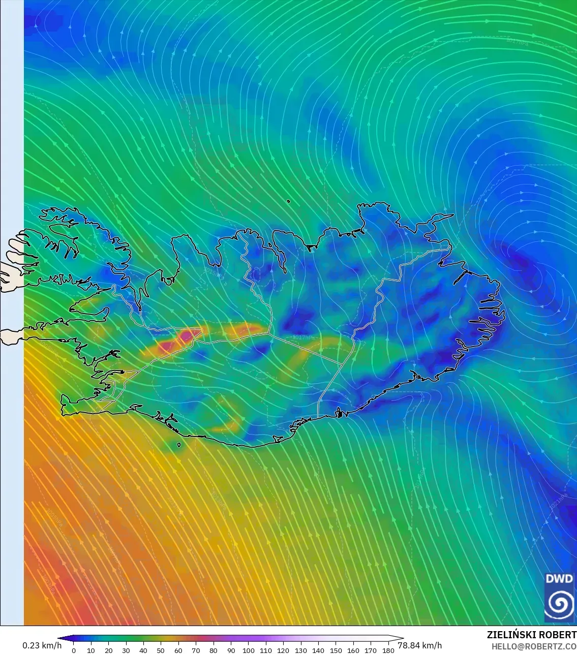 ICON modelo - Islandia, Viento a 10 m