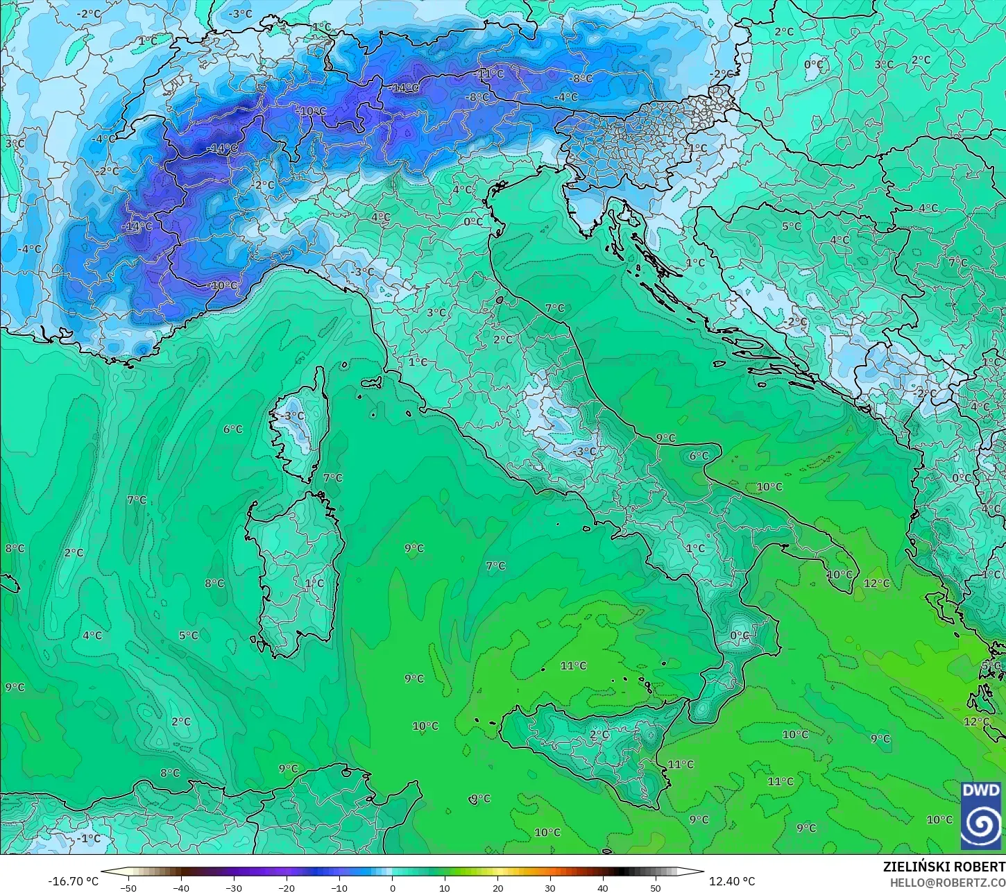 ICON modelo - Italia, Punto de rocío a 2 m
