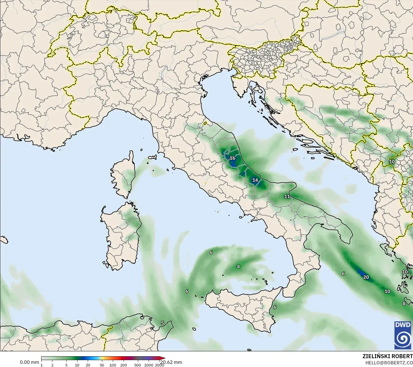 ICON modelo - Italia, Acumulación de precipitación