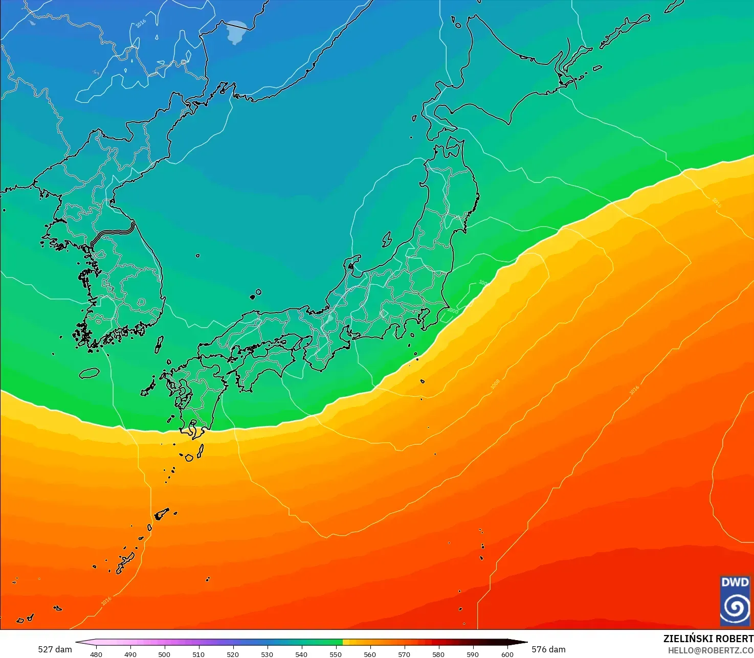 ICON modelo - Japón, Altura geopotencial a 500 hPa