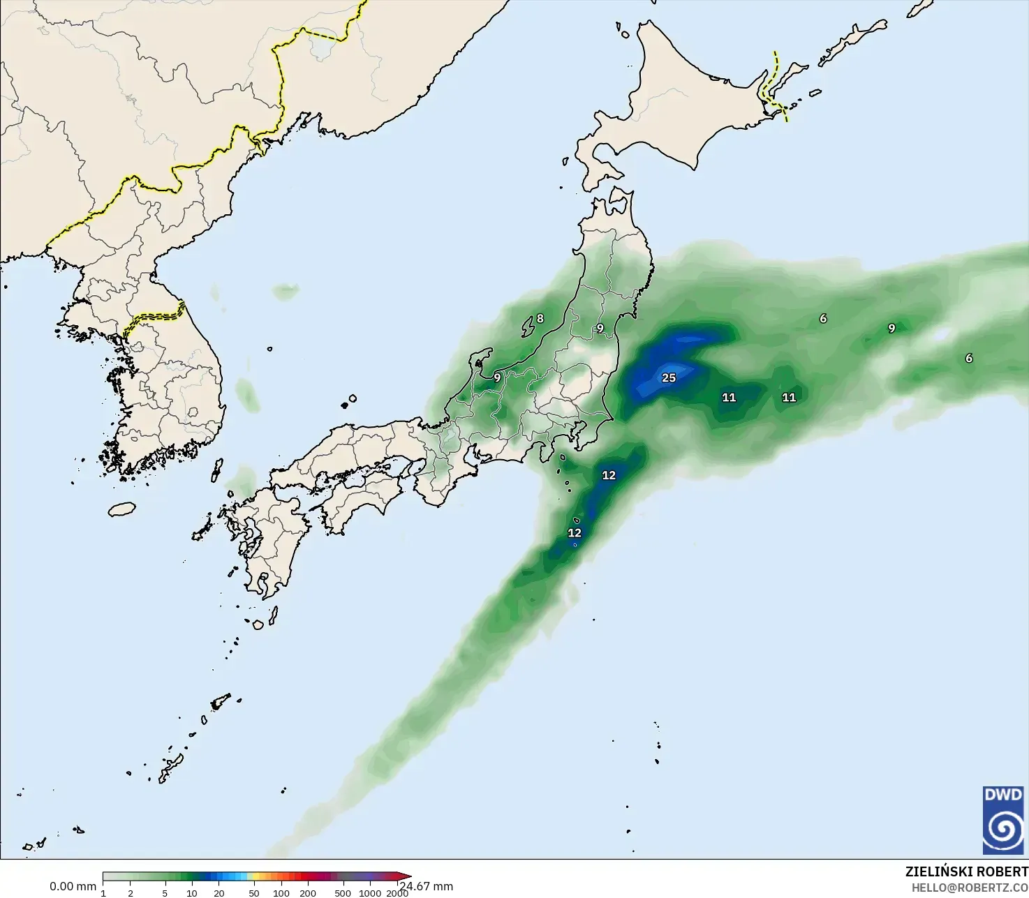 ICON modelo - Japón, Acumulación de precipitación