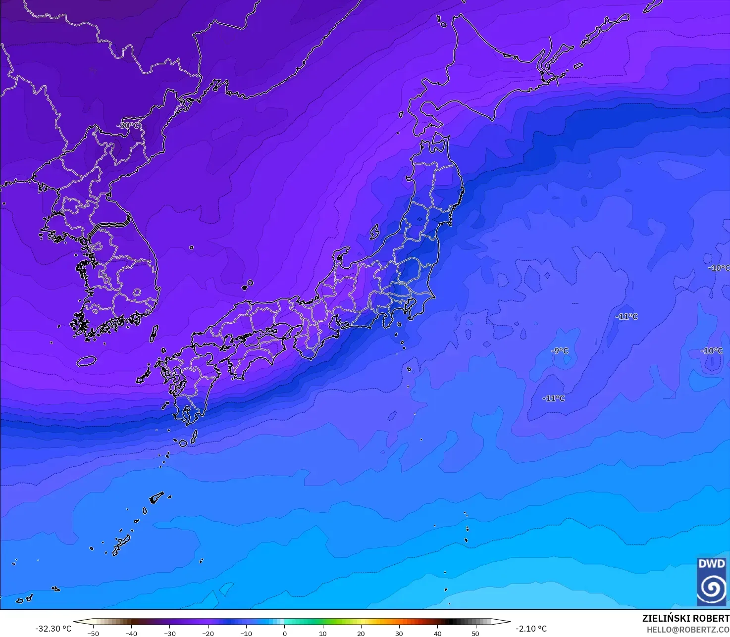 ICON modelo - Japón, Temperatura a 500 hPa