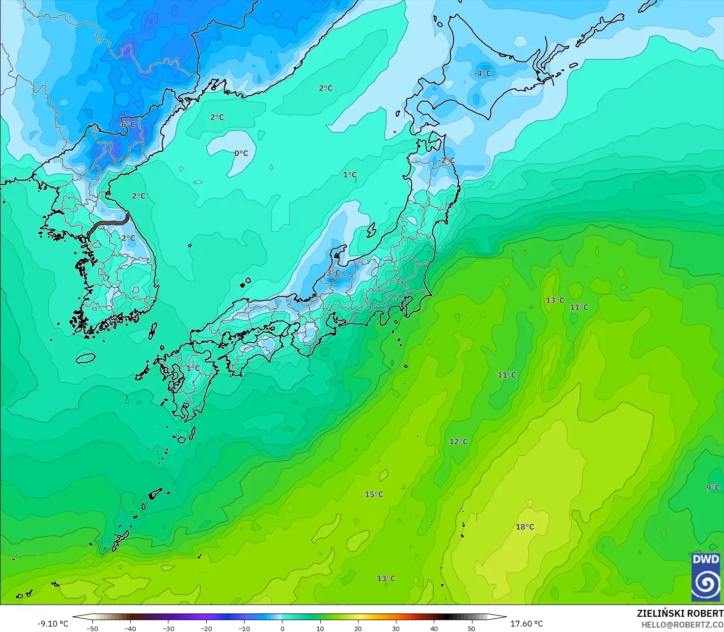 ICON modelo - Japón, Temperatura a 850 hPa