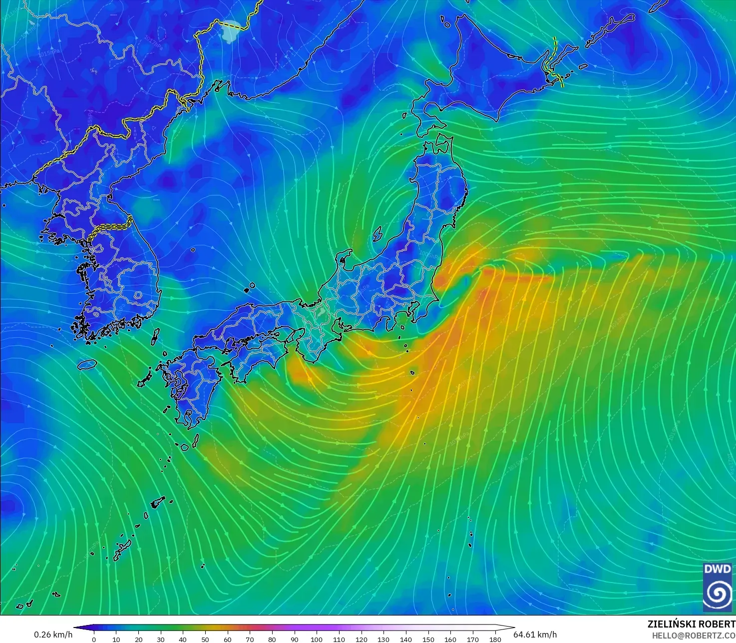 ICON modelo - Japón, Viento a 10 m