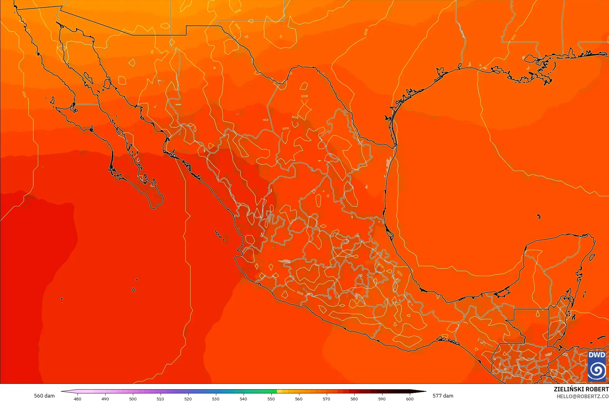 ICON modelo - México, Altura geopotencial a 500 hPa