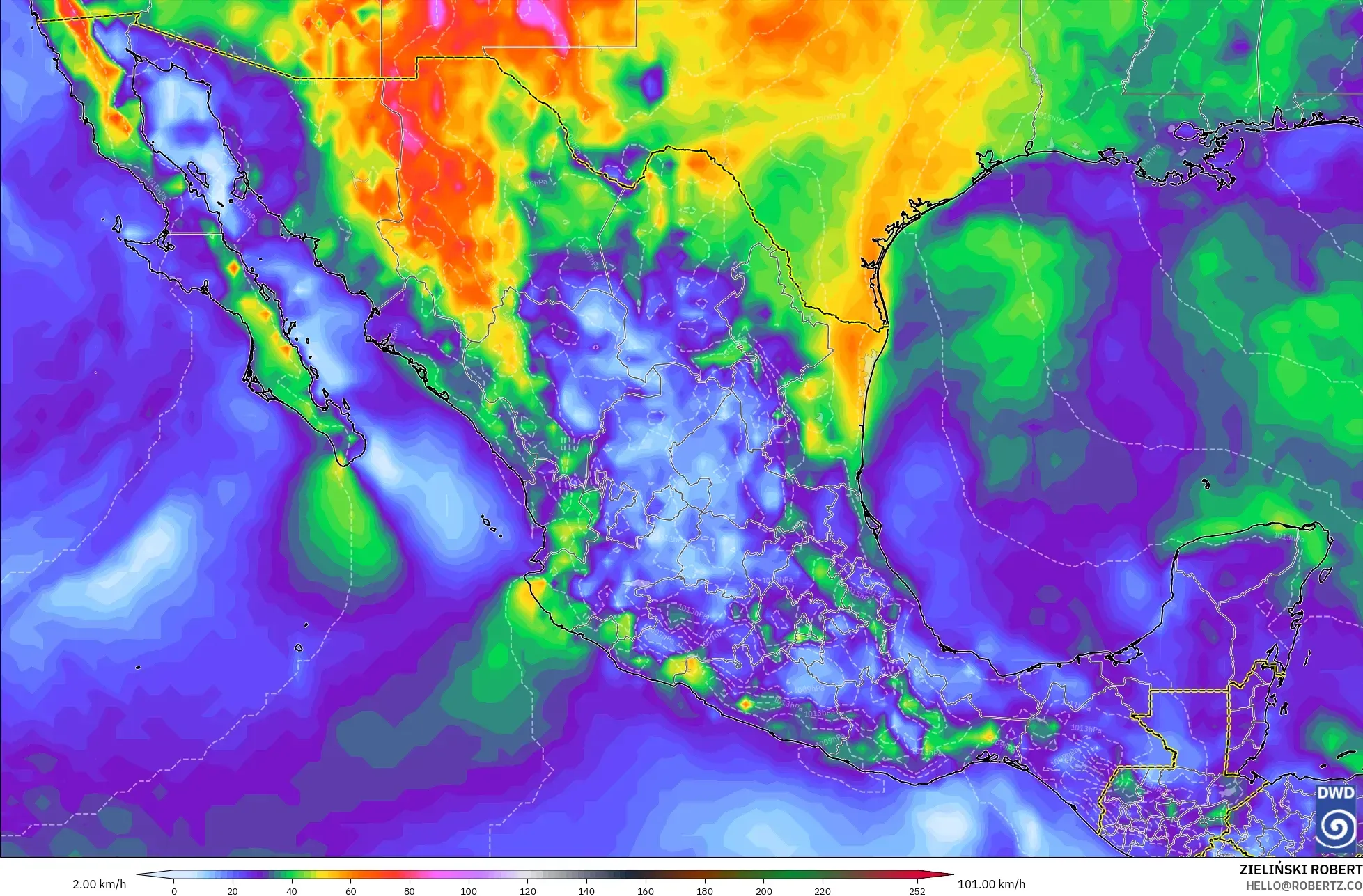 ICON modelo - México, Ráfagas de viento