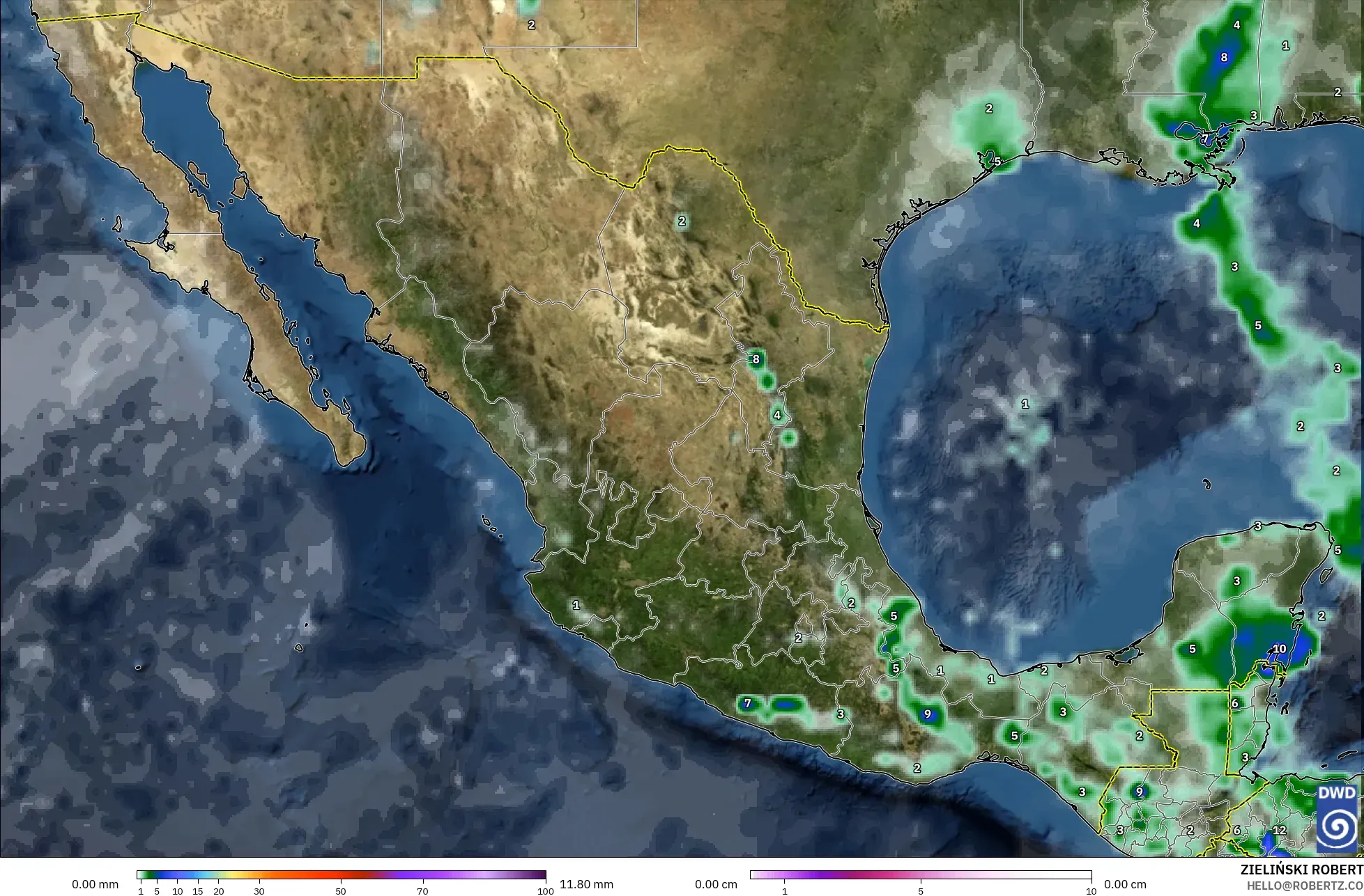 ICON modelo - México, Precipitación, nubes y presión