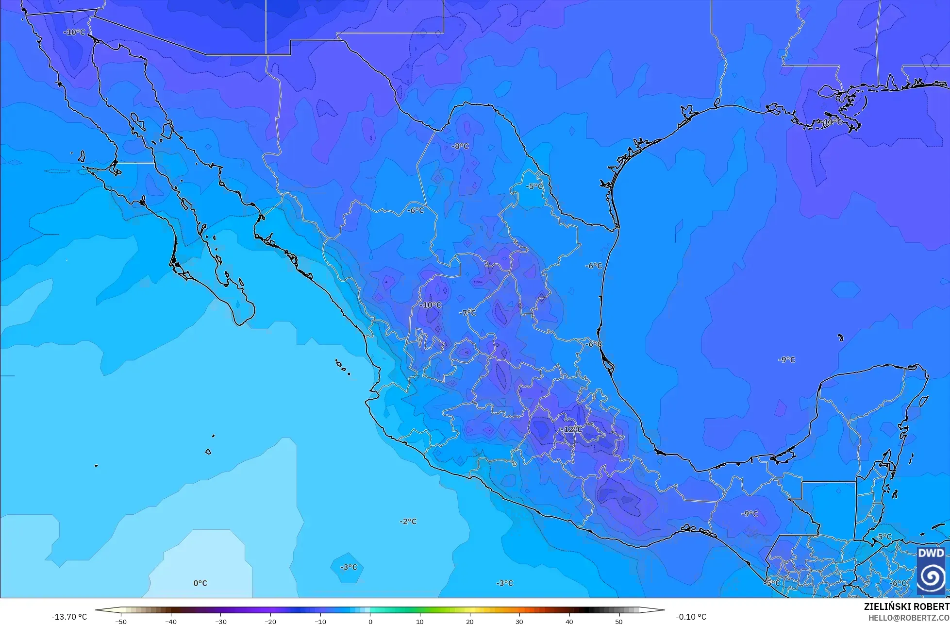 ICON modelo - México, Temperatura a 500 hPa