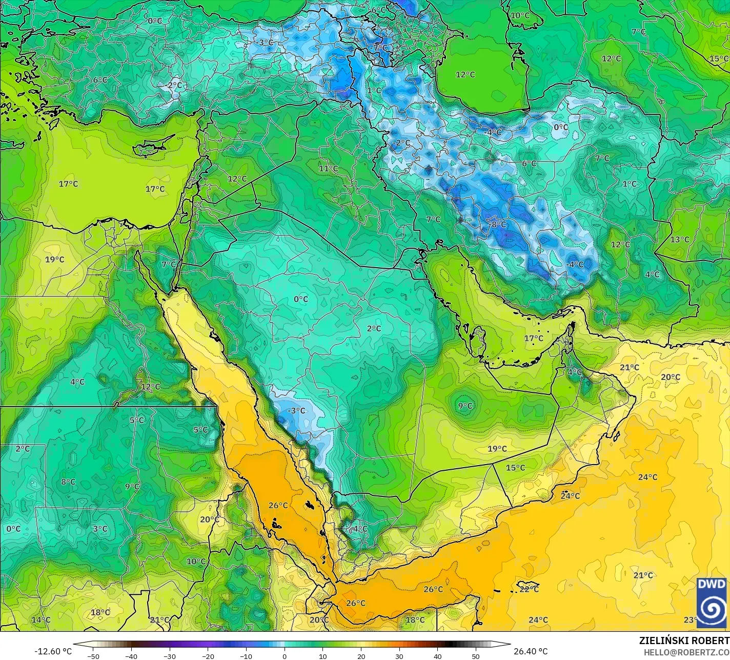 ICON modelo - Oriente Medio, Punto de rocío a 2 m