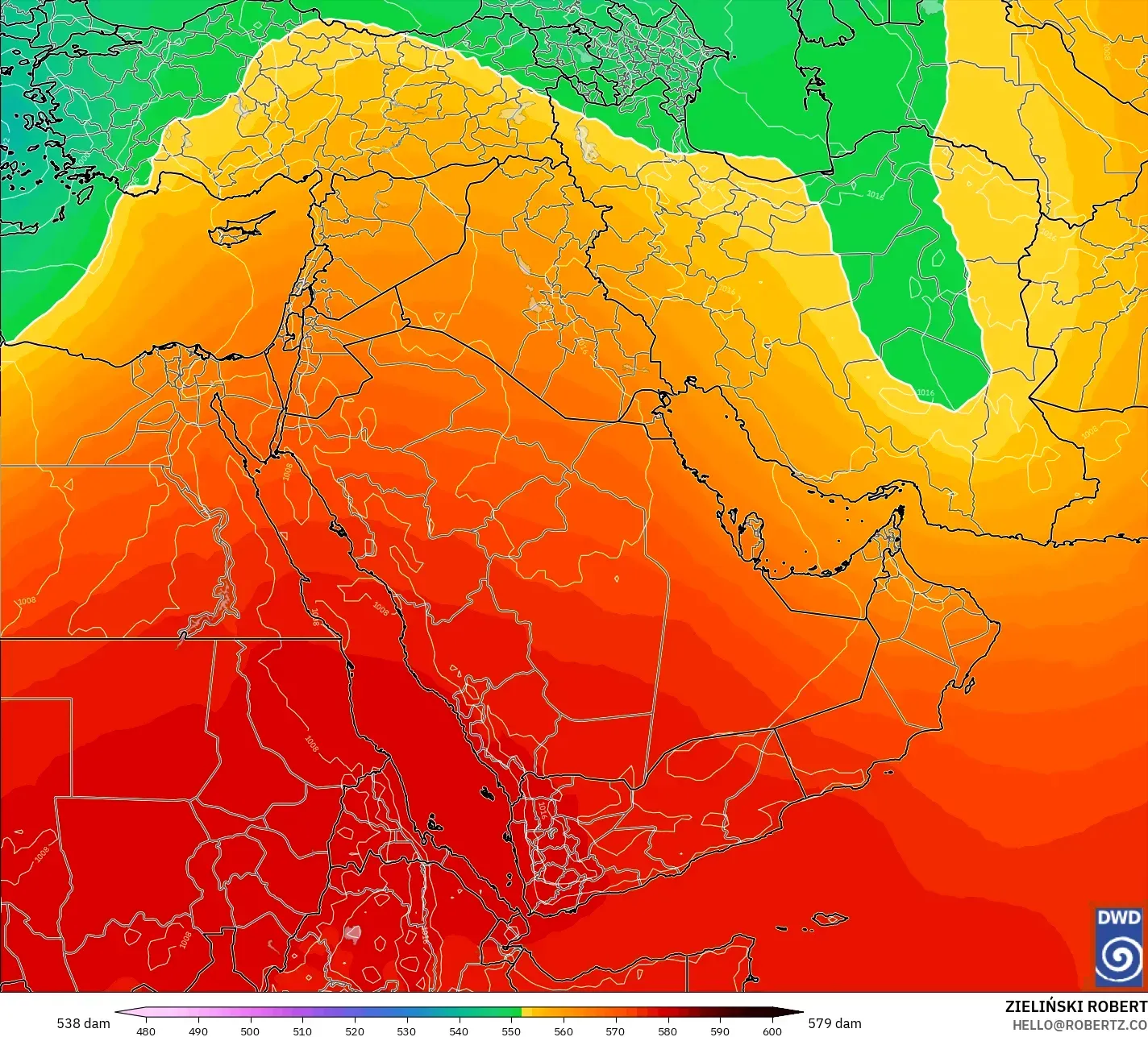 ICON modelo - Oriente Medio, Altura geopotencial a 500 hPa